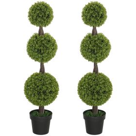 Set Of 2 Artificial Ball Boxwood Topiary Trees, Fake Plants In Pots For Indoor Outdoor Living Room, Green Set Of 2 Artificial Ball Boxwood Topiary Trees, Fake Plants In Pots For Indoor Outdoor Living Room, Green